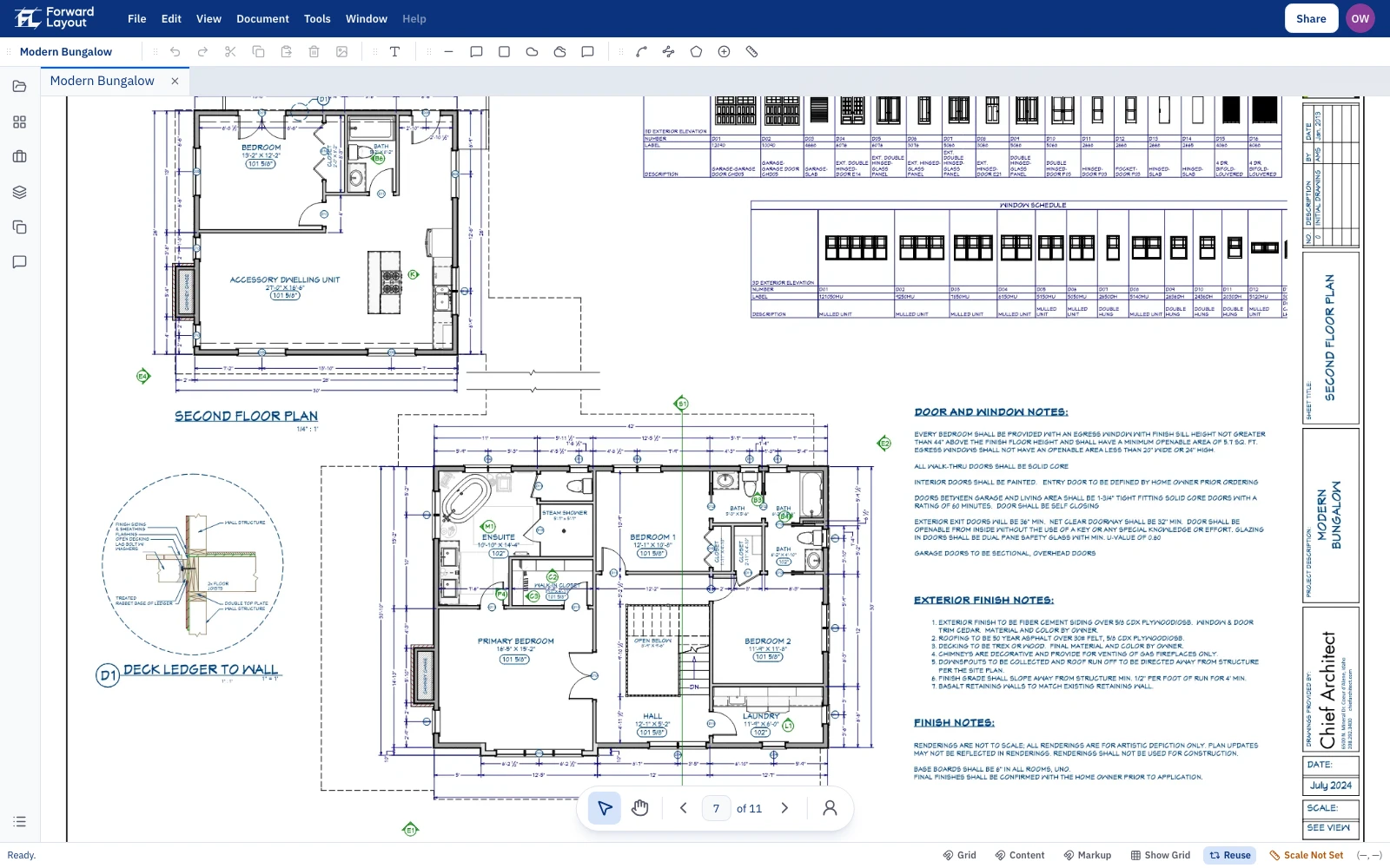 Sheet A-7 open on the desk, page 7 of 11, before the scale is set.